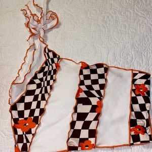 2000s flower ribbed top Shein Medium